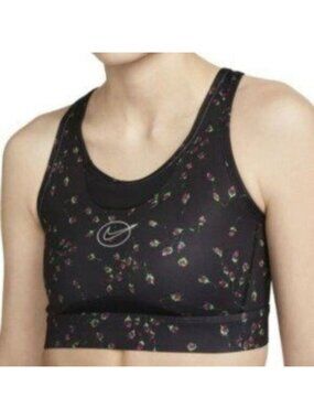 Nike Women's Black Floral Swoosh Icon Clash Removable Liner Sports Bra Size XS